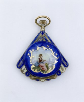 图片[1]-Copper plated enamel fan shaped pocket watch-China Archive